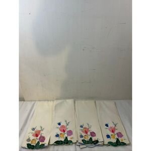 4 Linen napkins flowers tulips? vintage set 11"x5"